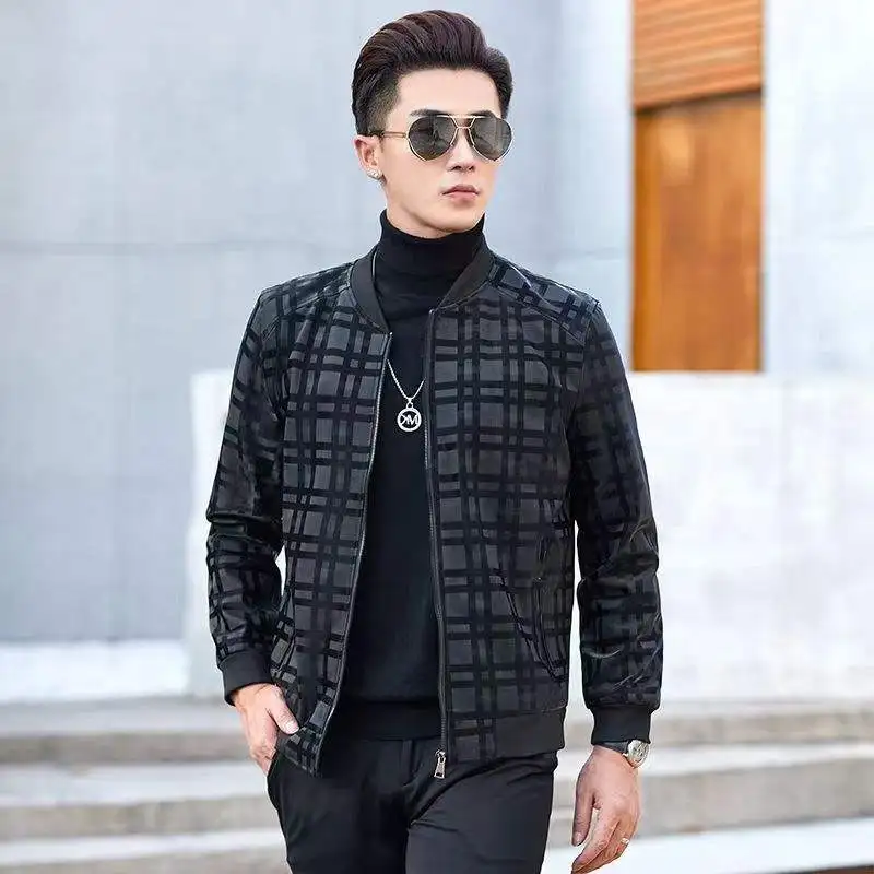 

Casual Men's Leather Jaet Spring Autumn Faion Motorcycle Sle Baseball Collar Dad Coat Long Sve Thin Loose Fit Outerwear
