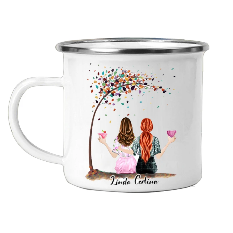 Personalised Sisters Name Mug Customized Names Coffee Mugs Drink Wine Juice Tea Cups Cartoon Girls Cup Best Gift for Friends