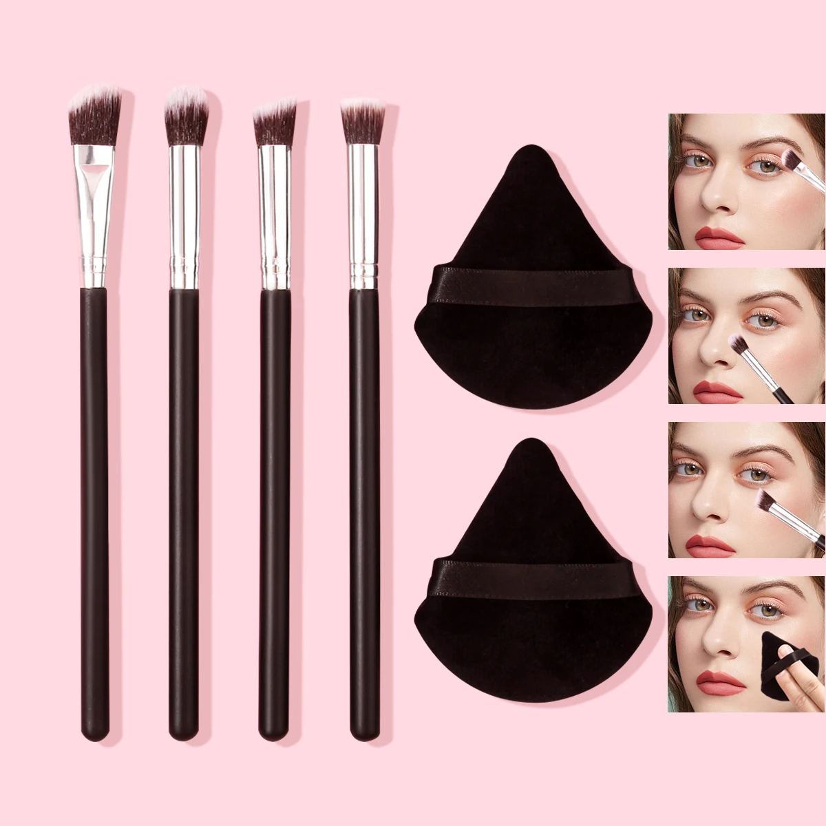 Set di pennelli per trucco di alta qualità da 2/4/6 pezzi, pennello per ombretto, pennello per smuder, pennello per copri occhi e strumenti di bellezza per soffio di cipria a forma di ventaglio