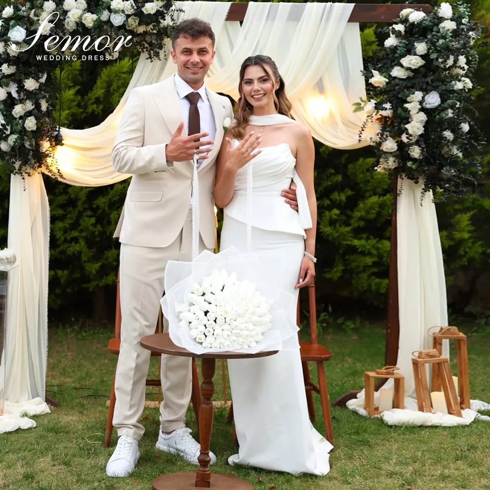 Semor Elegant Stain Mermaid Wedding Dresses with Scarf PleatStrapless 2026 Long свадебное платье Customized vestido de novia