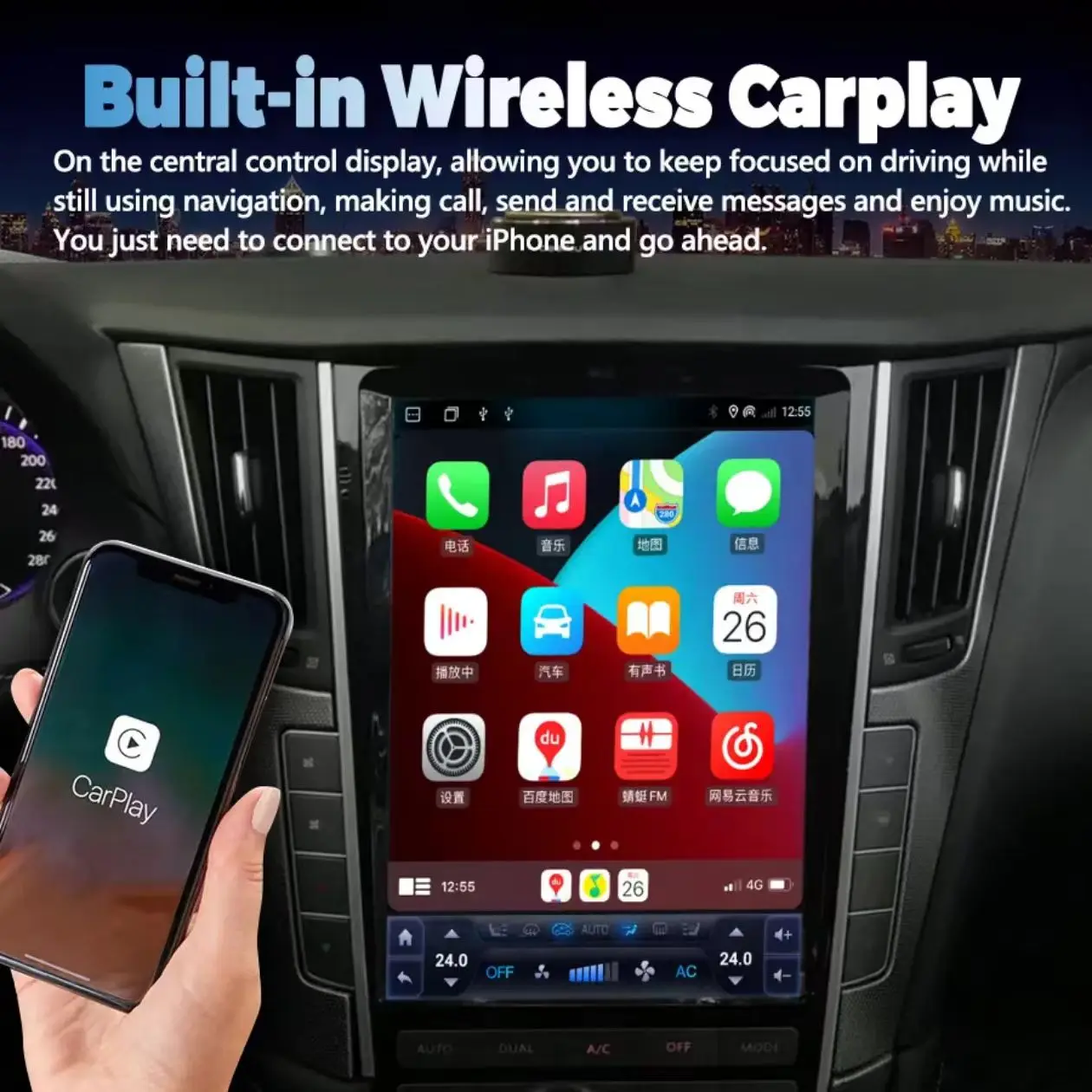 تسلا نمط راديو السيارة لتحديد المواقع والملاحة CarPlay لإنفينيتي Q50 Q60 2013-2023 32GB