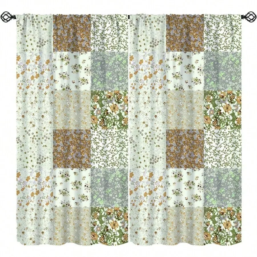 Boho Floral Patchwork Curtains Farmhouse Style Window Drapes For Living Room Bedroom Kitchen Cafe