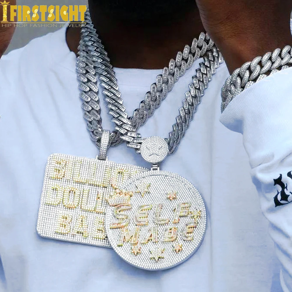 

New Hip Hop Luxury Iced Out Self Made Pendant Necklace 15MM Cubic Zirconia Heavy Chunky Prong Cuban Chain Men Fashion Jewelry