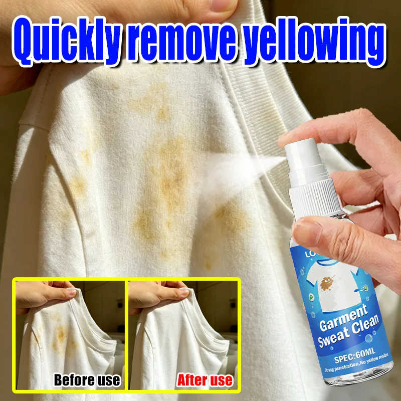 LOORSAN 1 Minute Sweat Stain Remover Spray, Anti-yellow Spot Cleaner for Underarm Clothes Stubborn Yellow Stains 60ML