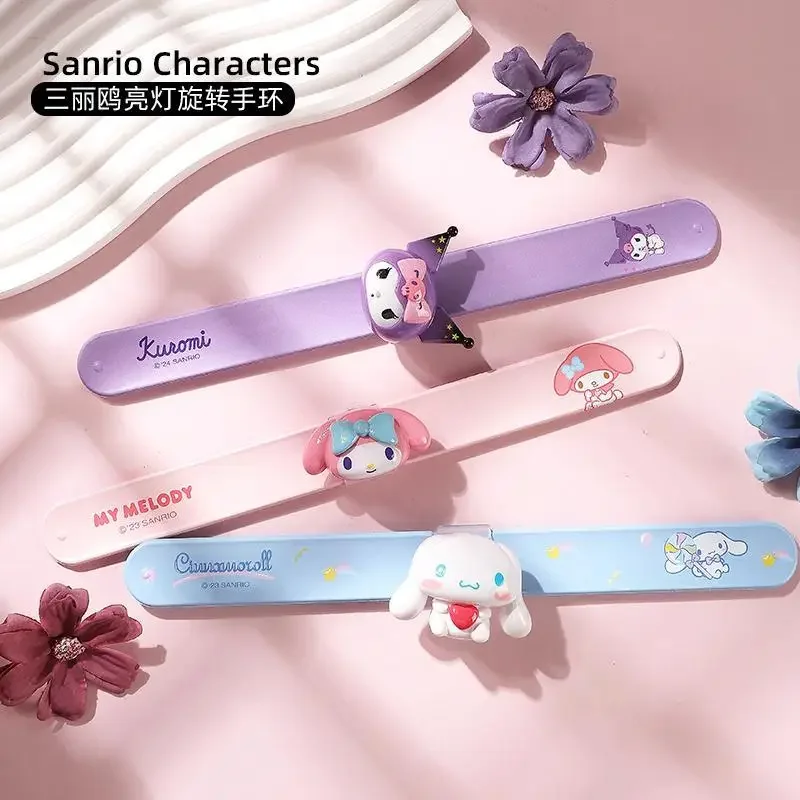 

New Kawaii Sanrio Genuine Kuromi My Melody Cinnamon Roll Rotating Circle with Flashing Gyro Bracelet Children's Creative Gift