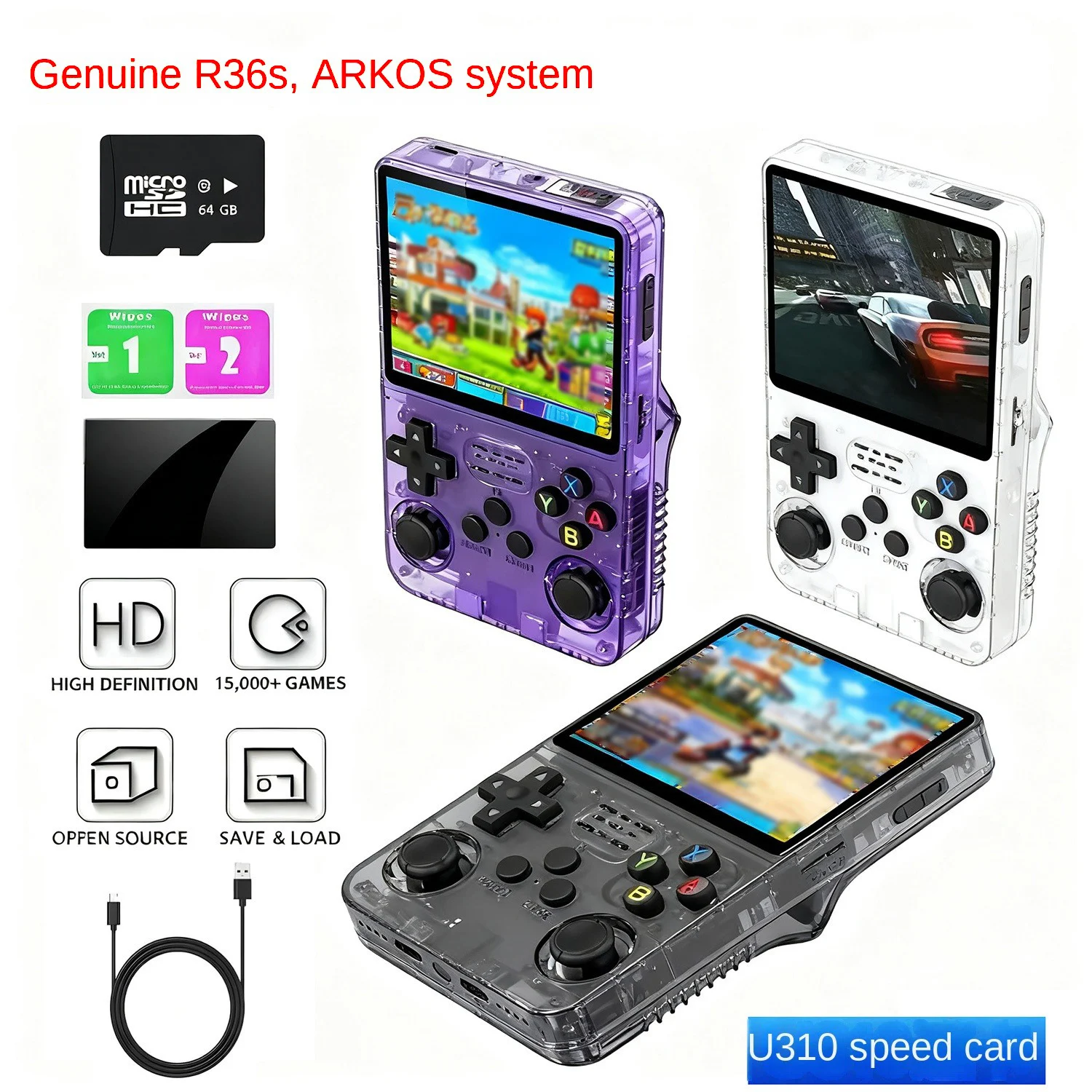 

R36S Ретро портативная игровая консоль Linux ARKOS System 3,5-дюймовый IPS-экран 128G 64G предварительно загруженные игры Портативный карманный плеер