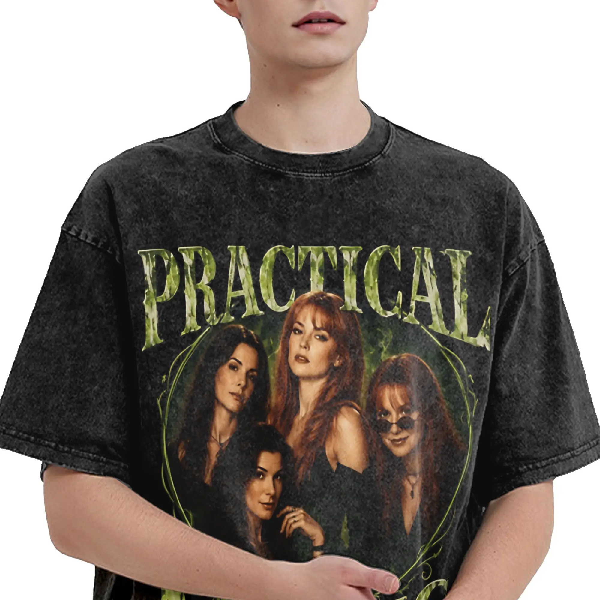 Practical Magic Witchcraft Witches Halloween Washed T Shirts Men Women Streetwear Hip Hop T-Shirts Graphic Printed  Tees Tops