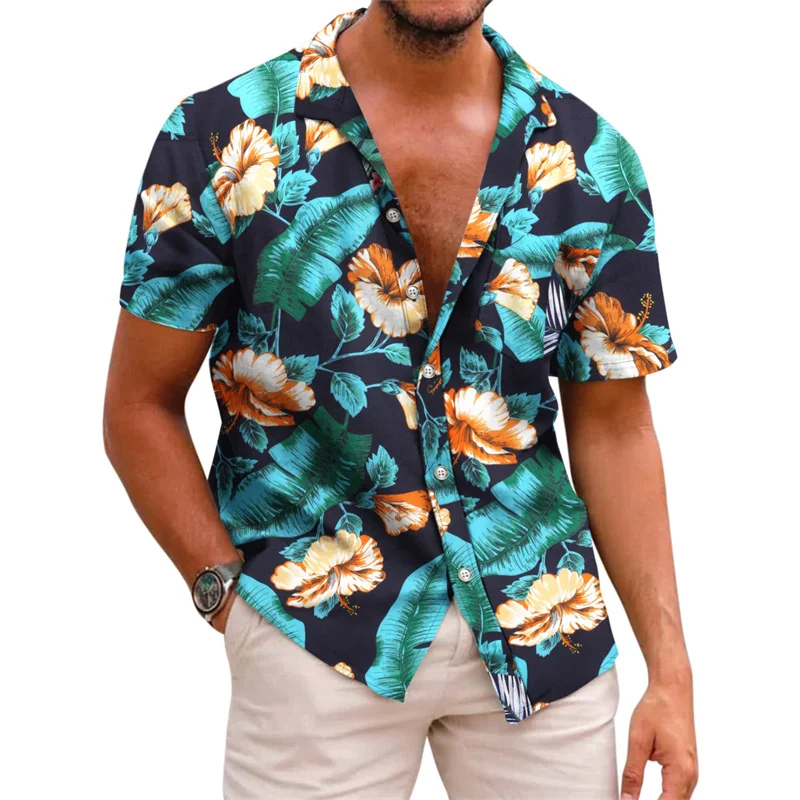 Men\'s shirt 3D printed shirt Hawaii leisure vacation short sleeved V-neck clothing fashion designer casual and comfortable