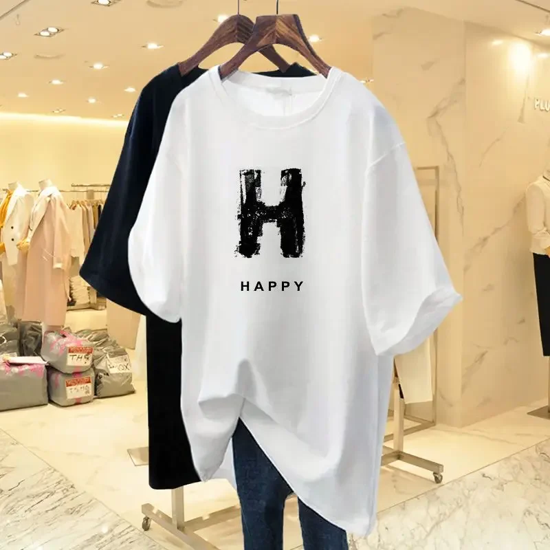 

Women's printed T-shirt, pure cotton short sleeved T-shirt, round neck casual top, basic sweater