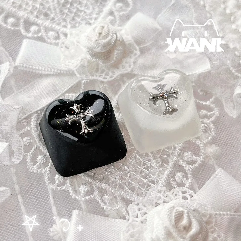 Original Heart Chrome Hearts Gothic Cross Frosted Translucent Keycaps Magnetic Switch Mechanical Keyboard Resin Artisan Keycaps