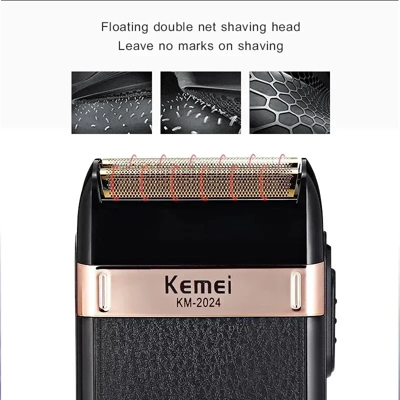 Kemei barbeador elétrico para homens moda concha de couro à prova dwaterproof água recarregável profissional aparador barba navalha KM-2024