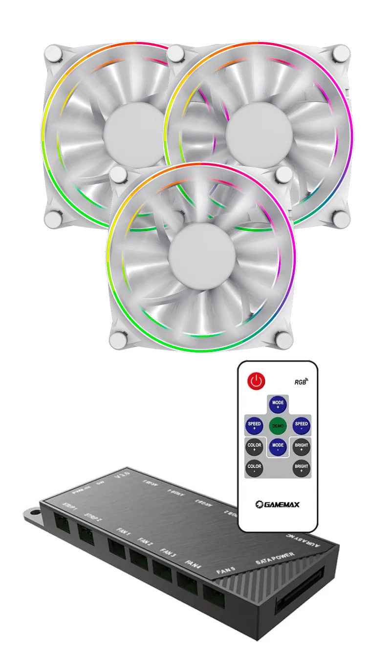 Kit 3 Fan Argb Big Bowl Gmx-12 Dbb Wt + Gamemax Controller