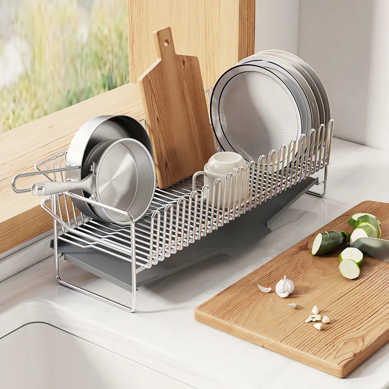 

304 Dish Drain Rack Double Tier Bowl Water Cup Rack Kitchen Sink Side Dishes Tableware Storage Rack Tabletop Storage Holder 2024