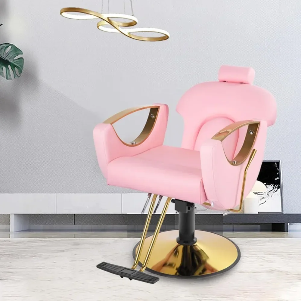 Pink Hair Salon Chair, Heavy-duty Beauty Styling Braid Hair Salon Chair, Height Adjustable Tilt, 360 Degree Rotation