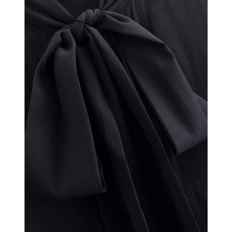 เสื้อเชิ้ตผู้หญิงทรงตรง แขนยาว ผ้าพลิ้ว พร้อมเชือกผูก รุ่น HipSeam สำหรับฤดูใบไม้ผลิและฤดูใบไม้ร่วง เสื้อผู้หญิงและเสื้อเบลาส์ สไตล์เก๋ไก๋