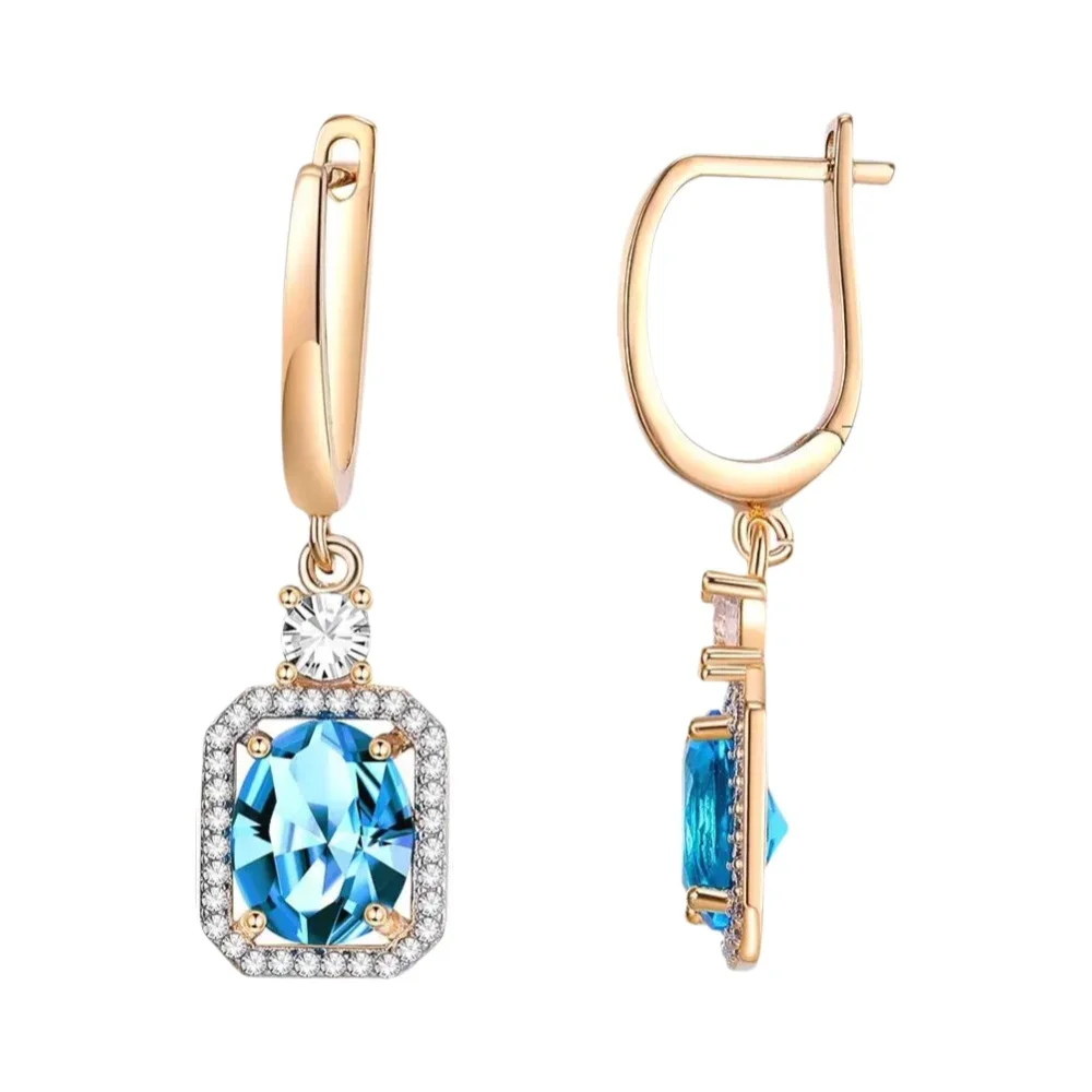 

Square Dark Blue Long Earrings Women Wedding Jewelry Hollow Multicolor Dangle Earring
