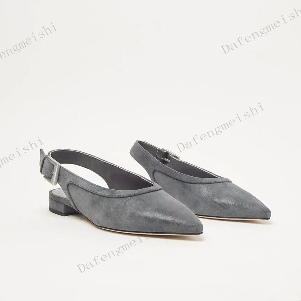 Women Cow Print Pointed Toe Slingback Flat Shoes Faux Pony Hair Buckle Strap Low Block Heel Slip On Ladies Office Fashion Sandal