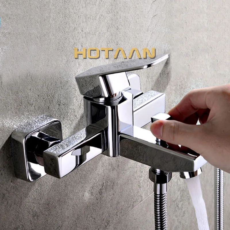 . Polished Chrome Finish New Wall Mounted Waterfall Bathroom Bathtub Handheld Shower Tap Mixer Faucet  YT-5331