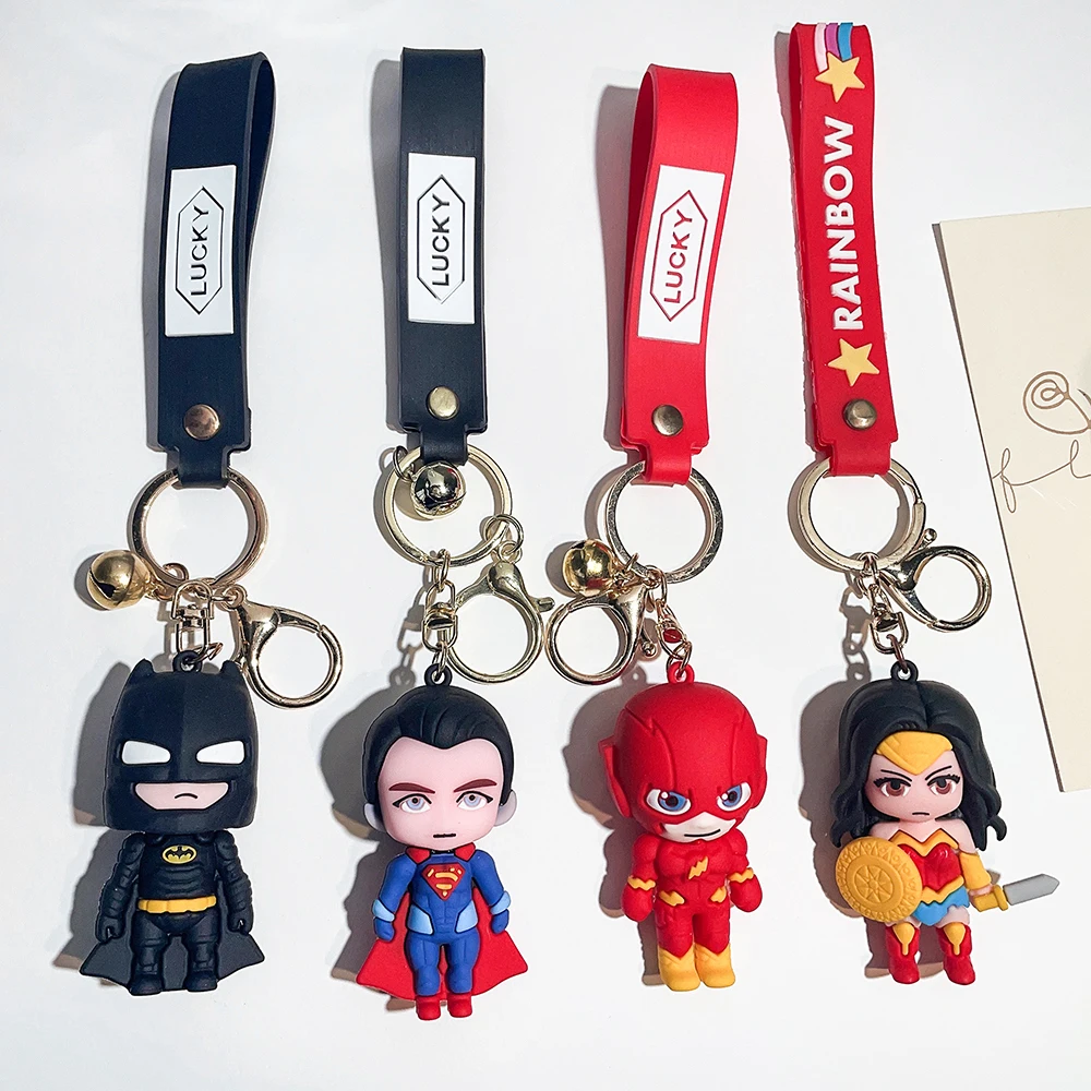 Superhero Doll Model Keychain Cute The Flash Batman Figure Pendant Key Rings for Backpack Ornament Fans Gifts Accessories