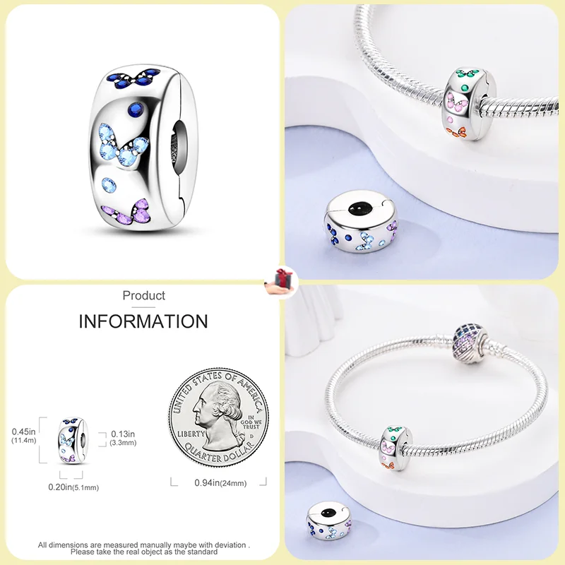 Mn-Perles d'Espacement Colorées en Argent Sterling 925, Étoile et Papillon, Adaptées au Bracelet Pandora Original, Bijoux à Faire Soi-Même