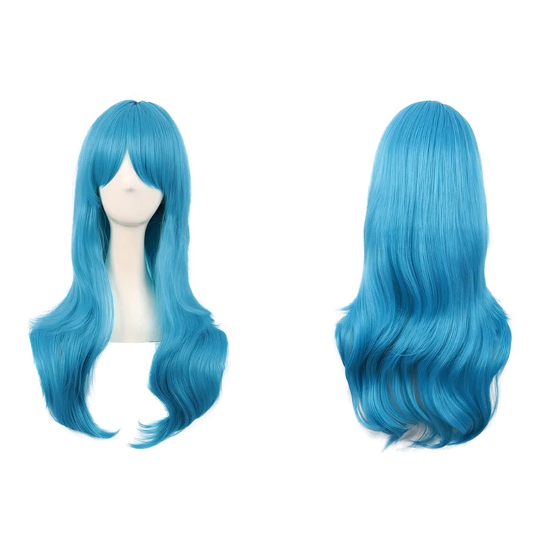 Rambut Keriting Bergelombang 28 Inci dengan Poni Wig Sintetis Cosplay Cocok untuk Penataan Pakaian Wanita, Anime, Game, dan Halloween