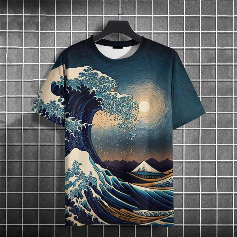 

Crane Waves Pattern T-Shirt For Men Chinese Koi Fish 3D Print Tees Summer Casual Loose Short Sleeve O-Neck Tops Unisex T Shirts