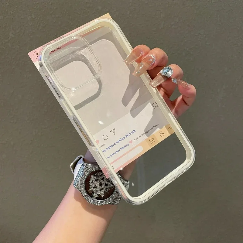 Casing Ponsel Permen Transparan 2 IN 1 Mewah untuk iPhone 16 11 12 13 14 15 Pro Max Plus Penutup Casing Belakang Bumper Tahan Benturan Bening