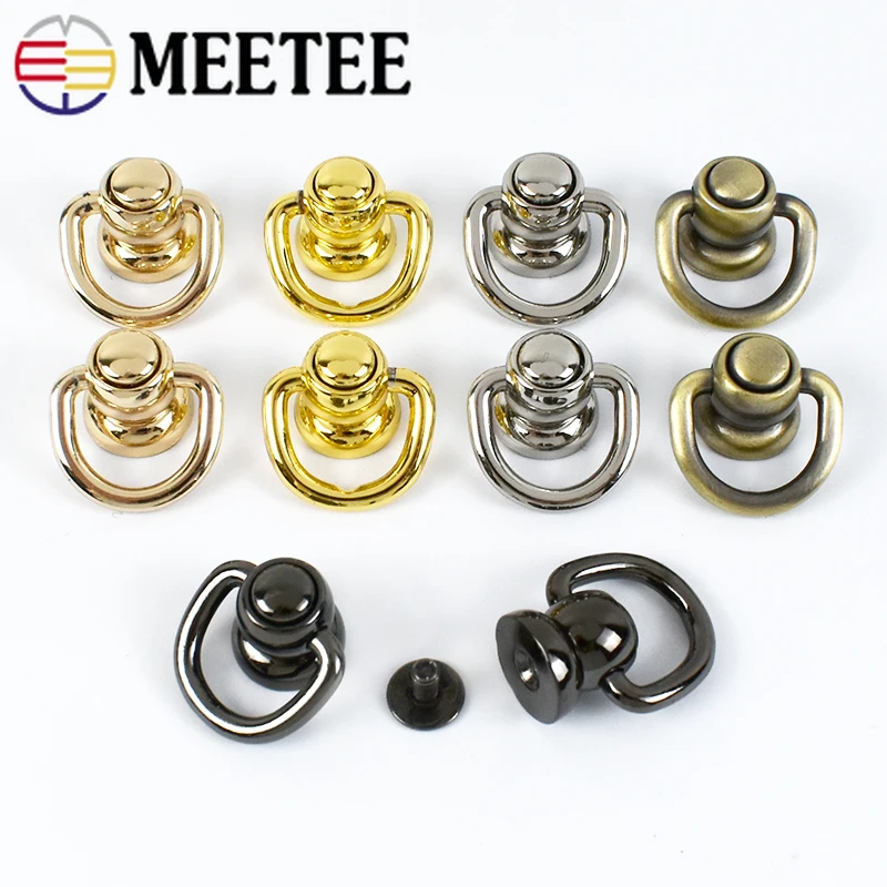 Meetee 4/10/20pcs 12mm Bag Side Hang Round Head Solid Nail Leather Screw Rivet D Ring Buckles DIY Handbag Repair Accessories