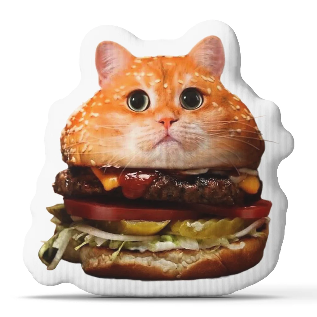 Cute Funny Cat Burger Irregular Shaped Throw Pillow Stuffed Cushion Home Decor Living Room Decorative Gift for Cat Lovers