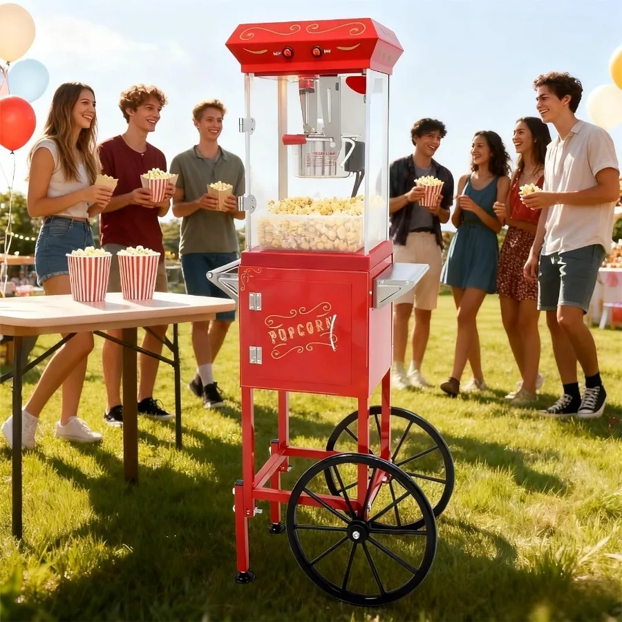 آلة صنع الفشار مع عجلات العربة 8 أوقية الفولاذ المقاوم للصدأ غلاية ماكينة صنع الفشار للمنزل مسرح نمط الحفلات عيد الميلاد سيلي #2