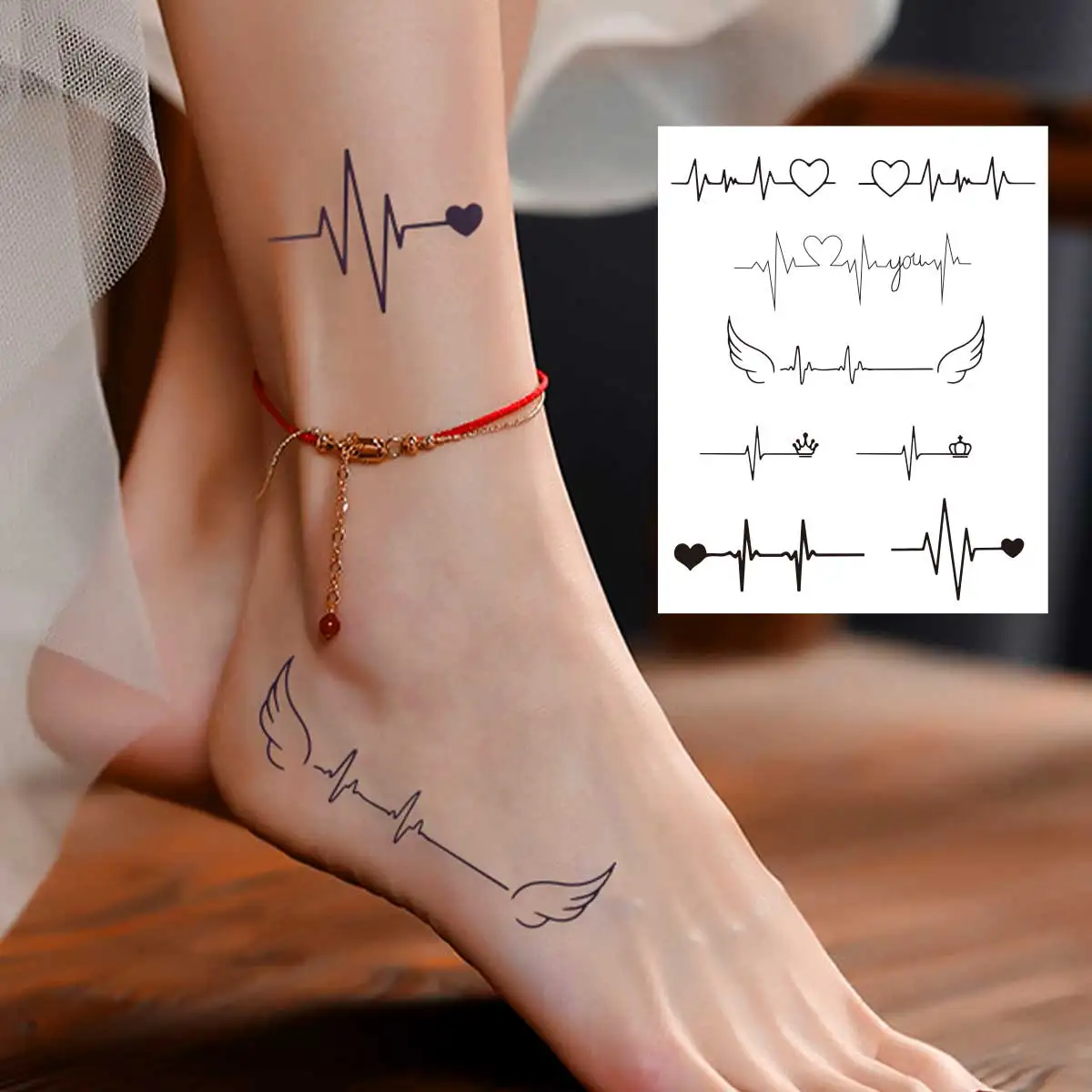 1pc Rhythm Chart Wrist Waterproof Temporary Tattoo Sticker Heart Beat Line Fake Tatto Body Art for Women Men tatuajes temporales