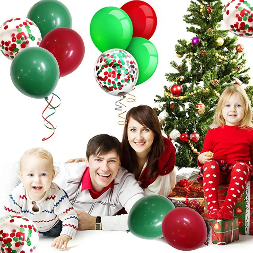 50 pezzi di palloncini natalizi in lattice da 12 pollici, decorazioni natalizie, palloncini di Babbo Natale, decorazioni per festival, rosso verde