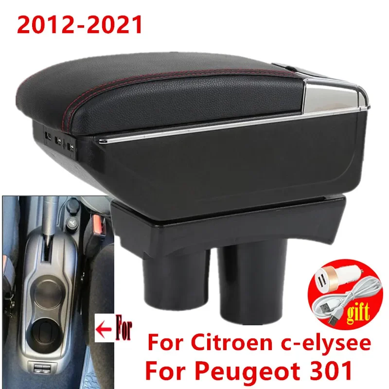 

NEW For Citroen C-Elysee Armrest Box for Peugeot 301 Car Armrest Box Interior Accessories with USB Center Storage Box