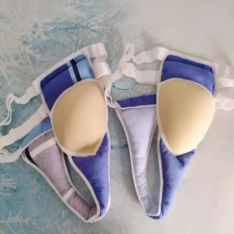 

Man Sexy Floral Lace Bra Cup Thong Shoulder Strap Waistline Filled Cotton Puffy T-back Fetish Sissy Briefs Club Private Party BF