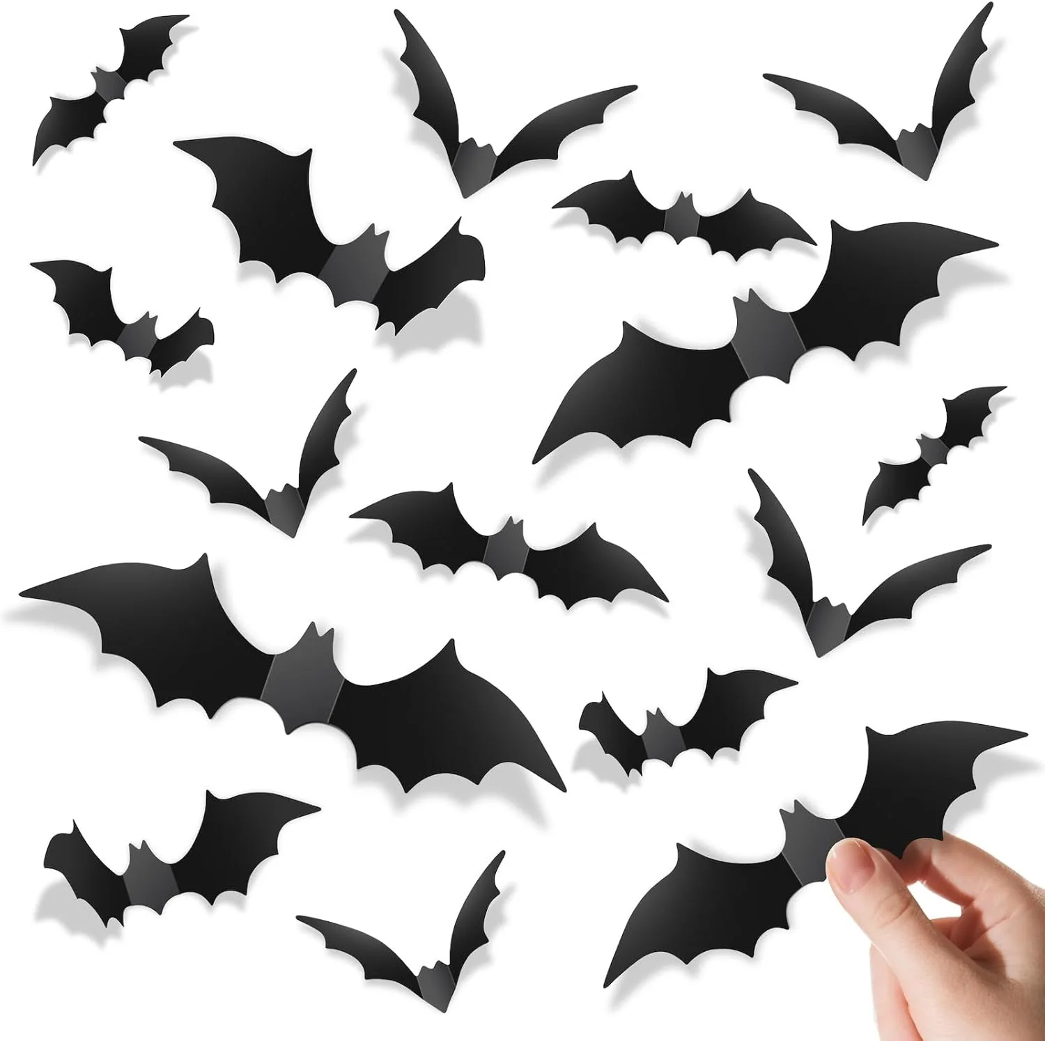 Halloween 3D Bat Wall Stickers Set Black PVC Waterproof Removable Stickers for Windows Doors Walls Haunted House Party Decor