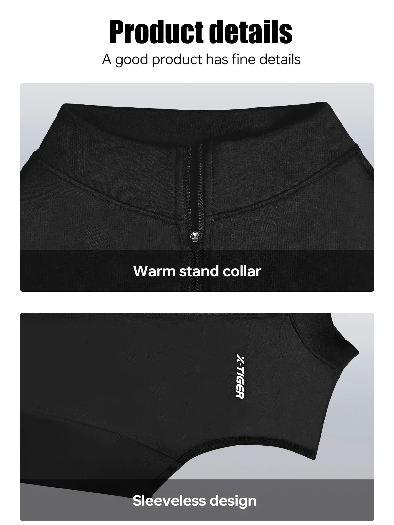 X-TIGER Warme Fahrradweste, winddicht, lockere Fleece-Weste, ärmellos, für Mountainbike, Rennrad, Winter, reflektierende Fahrradweste – Detail 7