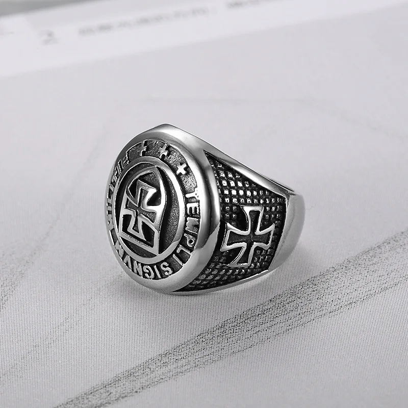 New gold color Knights Templar Cross Ring Men 316L Stainless Steel Ordre Temple Ancient Zircon Glory Rings Fashion Mens Jewelry