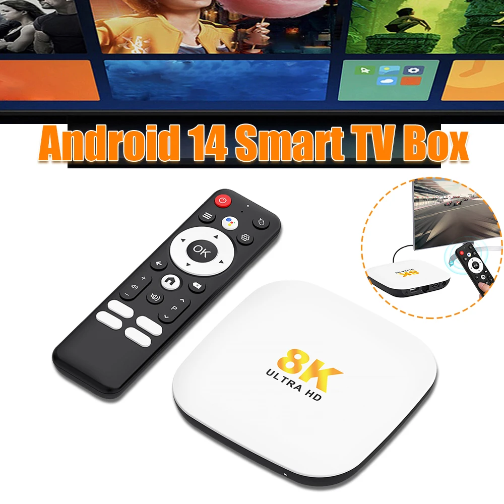 Android 14 TV Box 4K UHD Smart Media Player with 2GB 4GB RAM WiFi BT5.4 Support Netflix Hulu YouTube for Android Streaming