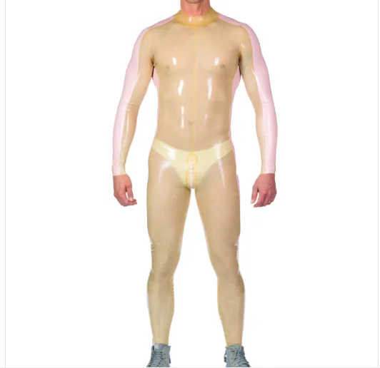 

Latex Rubber Gummmi Transparent one-piece men's role-playing party racing uniform hand customized 0.4mm XS-XXL Cool.