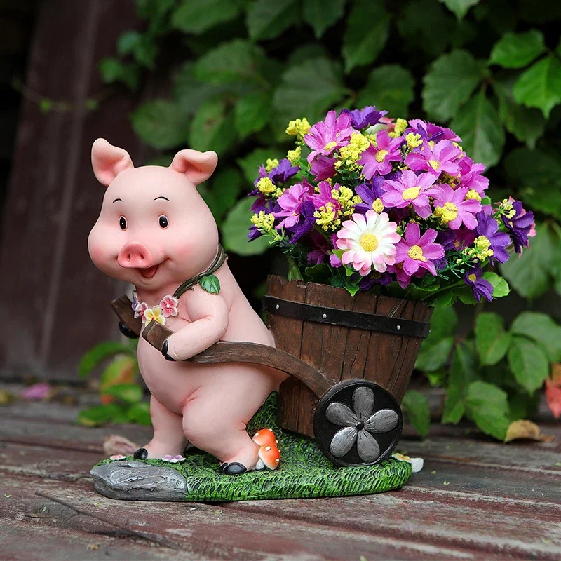 Courtyard garden decorative crafts ornaments cute pig flower pots creative office tabletop decorations storage resin pen holders