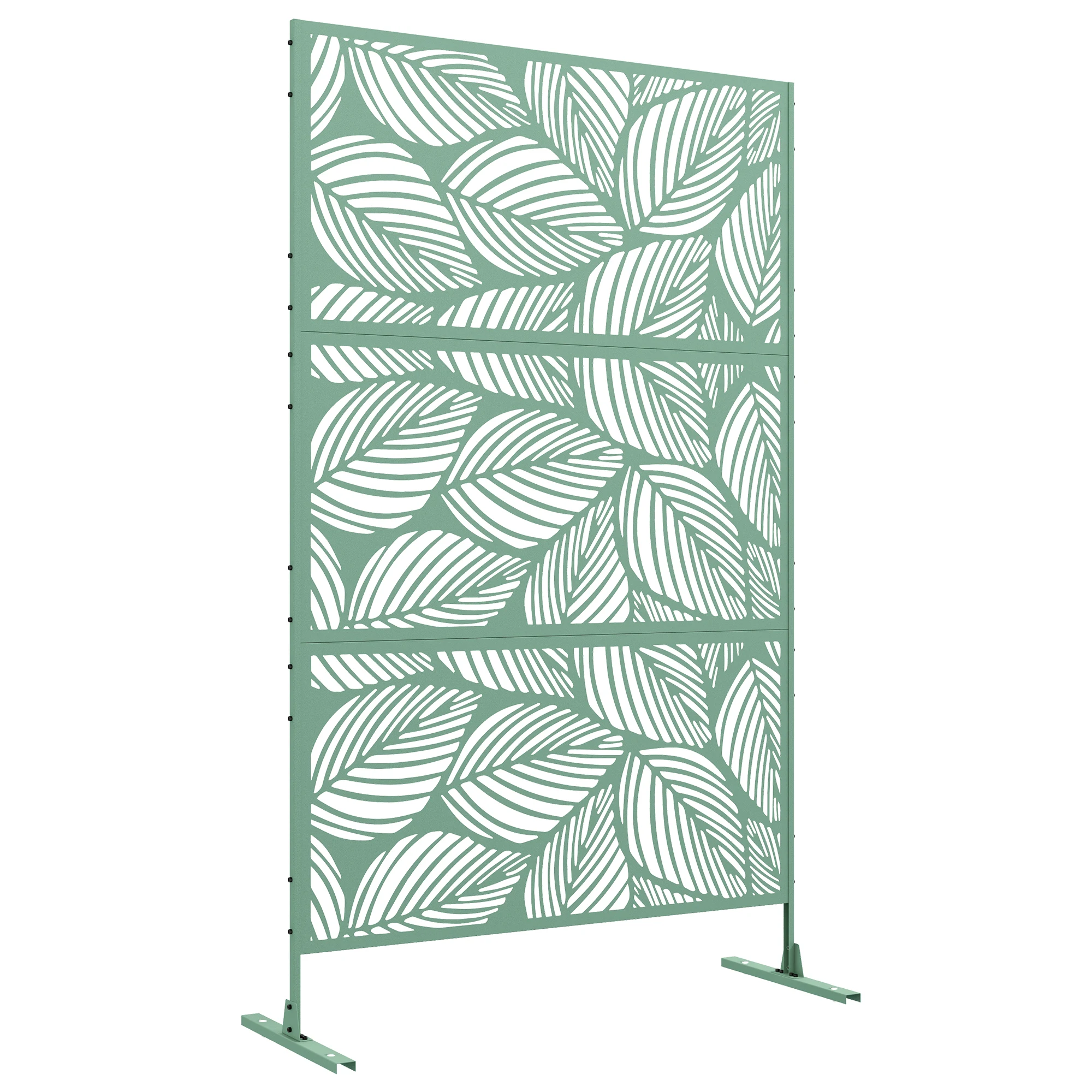 Pantalla Decorativa de Privacidad para Exteriores, Diseño de Plantas Metálicas Verdes, 122 x 45 x 198 cm, Resistente a la Intemperie, Diseño Elegante