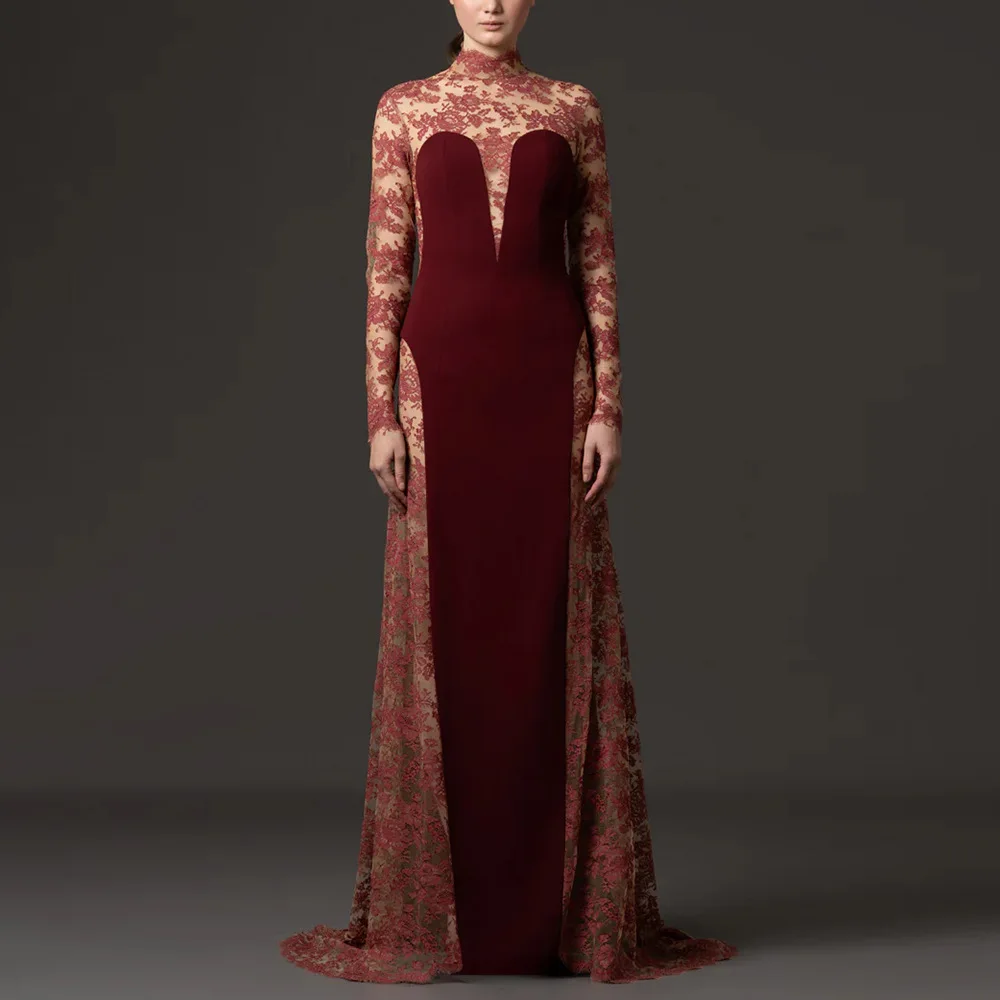 HIGH STREET Neuestes 2026 Designer-Mode Damen Netz-Stickerei Applikation Schleppe Langes Maxikleid