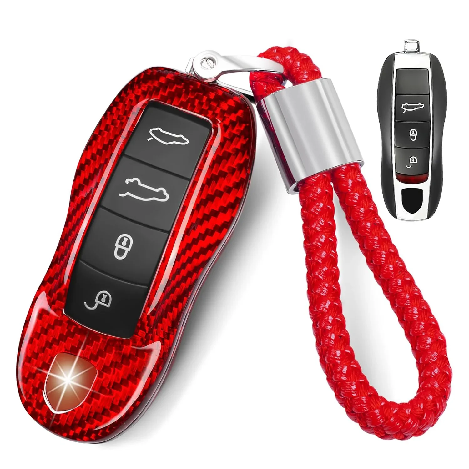포르쉐 카이엔 파나메라 마칸용 진짜 탄소 섬유 열쇠 고리 케이스 커버 보호대, 718 911 918 박스터 카이맨 스마트 키 쉘