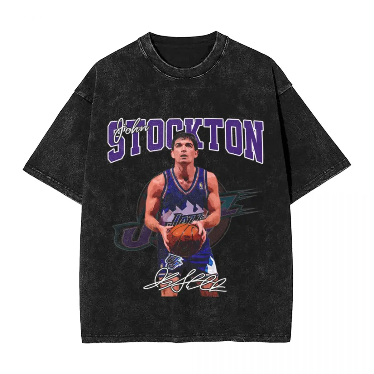 John Stockton Legend Basketball Signature Винтаж Ретро 80-х 90-х годов Бутлег Рэп Стиль Ретро Крутые винтажные футболки большого размера