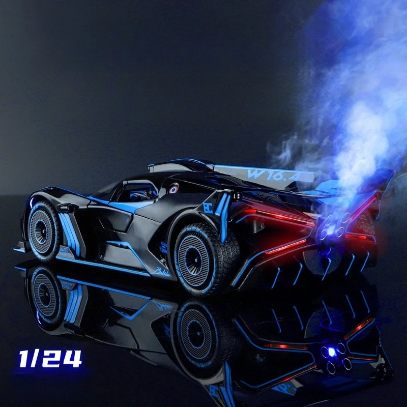 Modelo de aleación Bolide 1:24, coche de juguete fundido a presión, puertas abiertas, luz de sonido, vehículo en miniatura extraíble, regalo de cumpleaños para niño y adulto