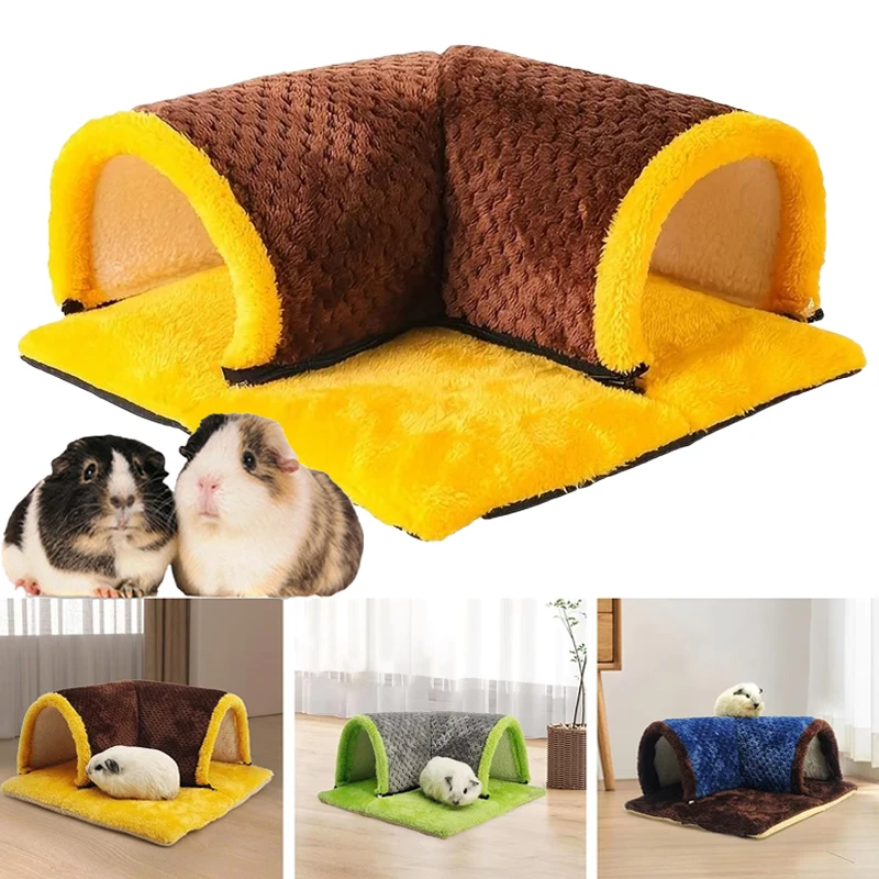 

Sturdy Guinea Pig Tunnel Bed Soft Removable Fleece Hideout Grid Angle Tubes for Hamster Rat Rabbit Chinchilla Cage Supplies