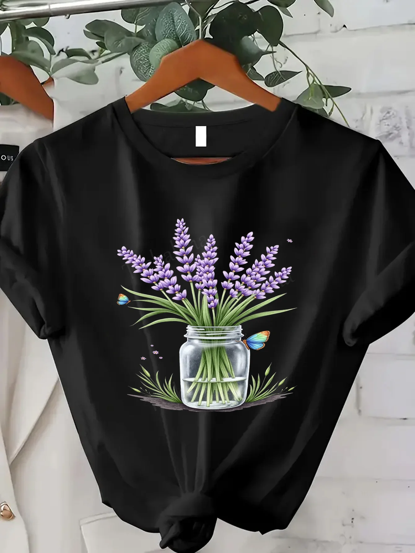 

Women T-shirt Lavender Jar Print T-Shirt for Women, Casual Summer Style