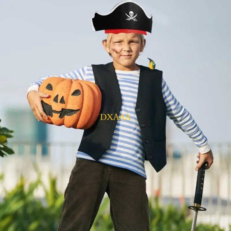 Dxaa 12pcs Kid Halloween Skull Print Pirate Hat and Eyemasker voor cosplay, carnavals