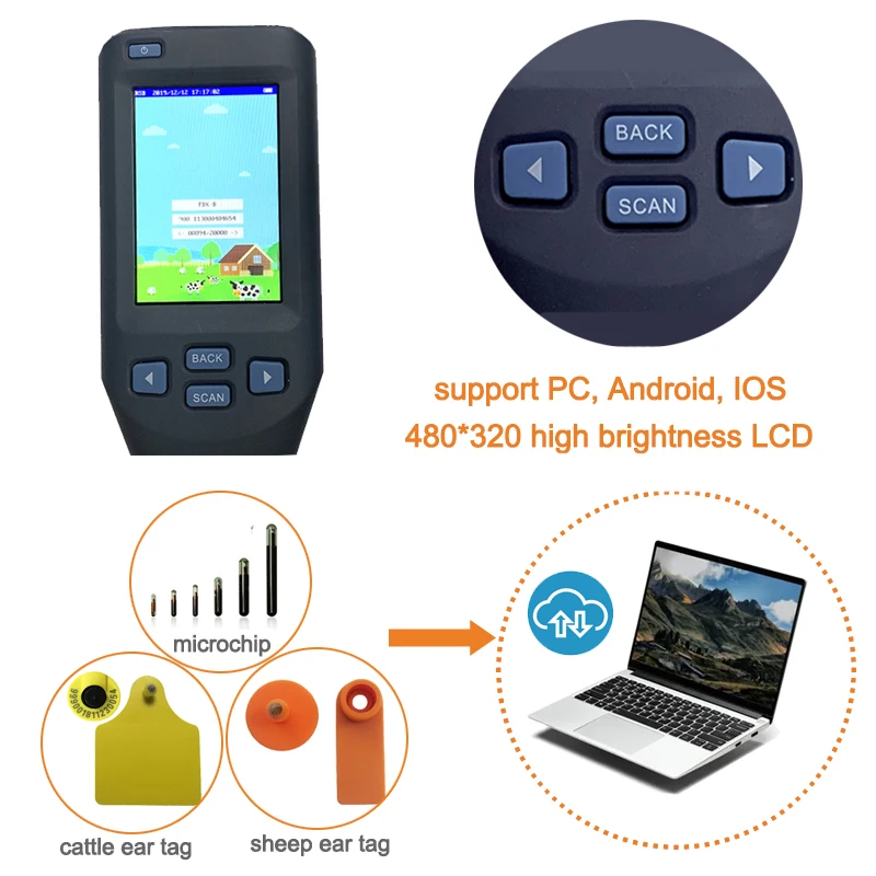 134.2KHz RFID Ear tag Stick Reader FDX-B Tracking ID reader for EID farming Management Android animal chip scanner