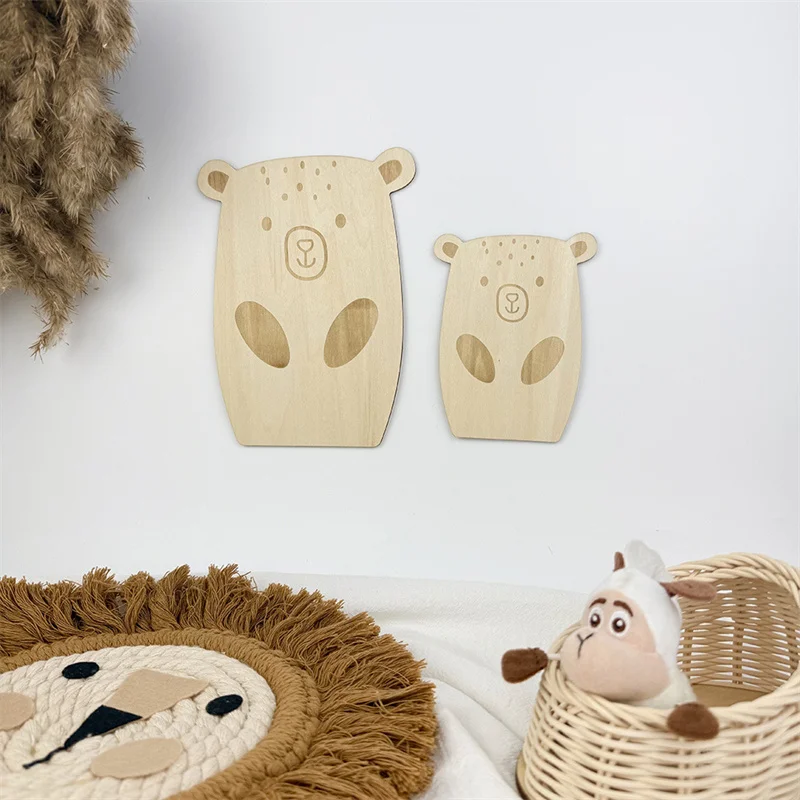 

2pcs Nordic Wooden Bear Wall Sticker For Baby Kids Room Decoration Wall Ornaments Wood Stickers Crafts Nursery Decor Photo Props
